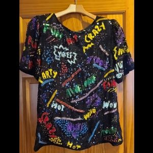 1980s Vintage Short Sleeve Sequin Pop Art Top
